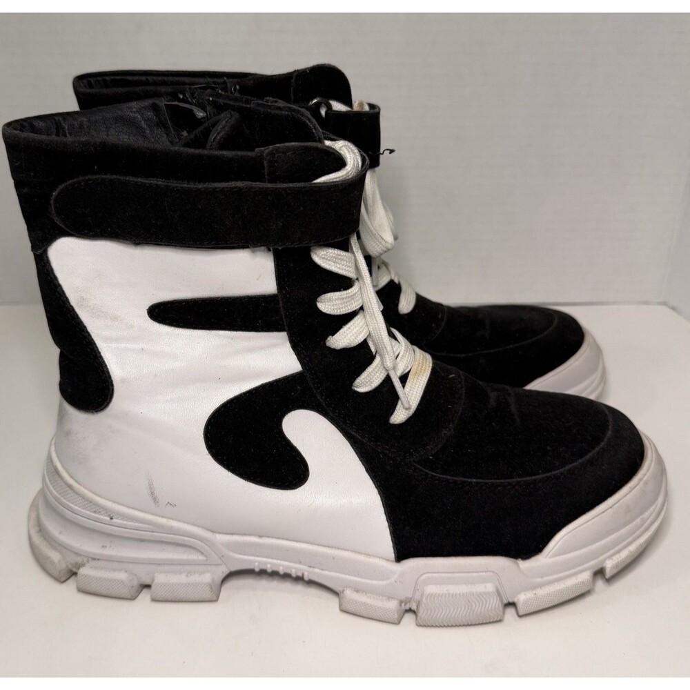 Y2K Style Chunky Platform Combat Boots Black White Edgy Grunge Goth High Top 8